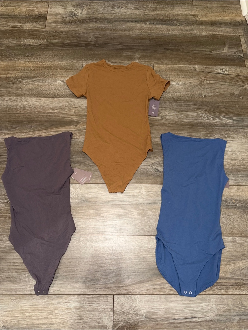 3-Pack Solid Short Sleeve Bodysuits in Brown, Blue, and Dark Plum